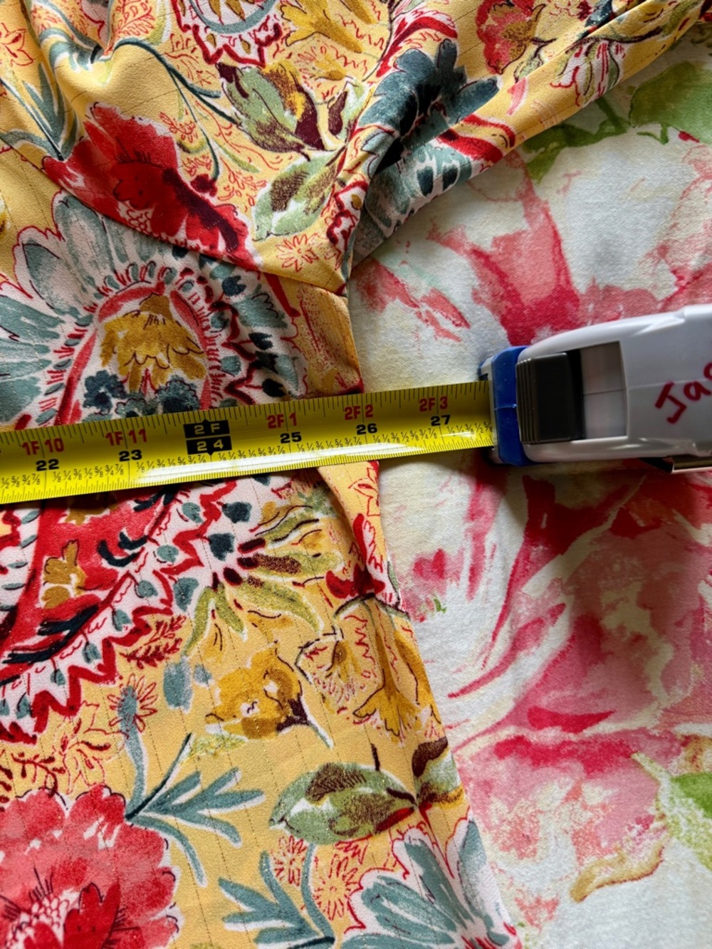 fig and flower Yellow Floral Boho Blouse with Red and Green Accents - Picture 5 of 7
